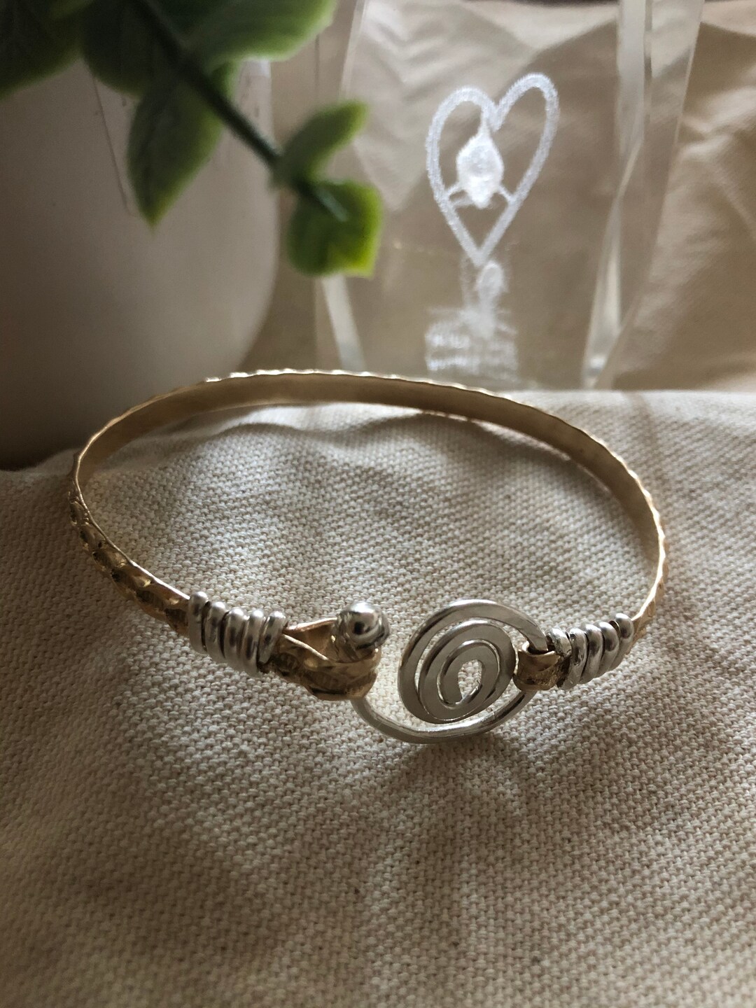 Island Swirl Hook, Bangle Bracelet 925 Sterling Silver Handcraft Wire ...
