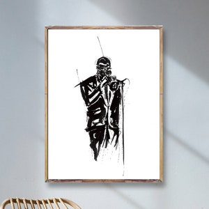 Poster JAZZ MAN, poster di musicista trombettista jazz, stampa minimalista della mia illustrazione originale a inchiostro nero, stampa di illustrazione di Jazz Line art [1]