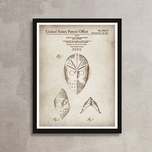 HOCKEY Mask Goal Tender patent print, Ice Hockey Goal Tender Mask patent poster, Cool gift Hockey Goalie room decor, Rustic home decor [342]