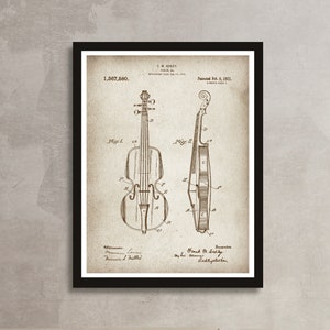 Vintage VIOLIN patent poster, Violin wooden instrument print, Musical string Instrument poster, Musician wall decor, Violinist art gift [577