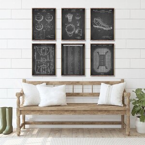 BASKETBALL 6 print set patents, Basket Ball patent print, Basketball shoe patent poster, basketball field plan, basketball goal patent print