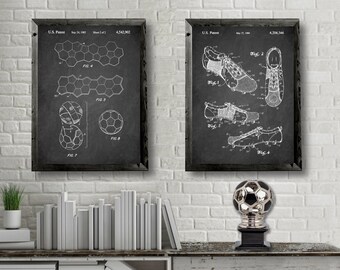 Vintage SOCCER patents 2 print set, Soccer Ball patent print, Soccer Shoes patent poster, Soccer wall decor, Soccer cool gift idea [644-647]