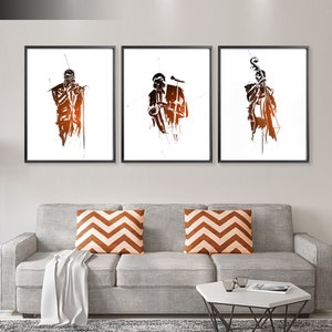 JAZZ MAN 3 print set, Minimalist Posters of my Original Black ink Illustrations, Jazz trio Line art prints, Watercolor one line illustration