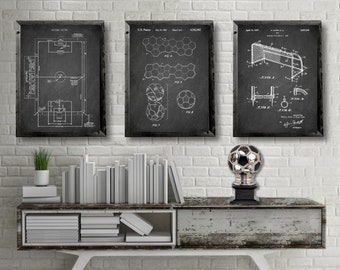 Vintage SOCCER patents 3 poster set, Soccer Ball patent print, Soccer Pitch patent poster, Soccer Goal patent, Soccer wall decor
