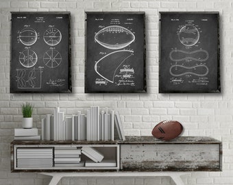 TEAM SPORT BALL 3 print set, Basketball patent poster, Football patent print, Baseball patent print, Sports Ball room decor [318-380-519]