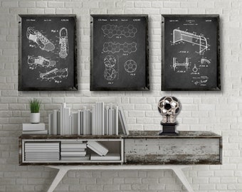 SOCCER patents 3 print set, Soccer Shoes patent, Vintage Soccer Ball patent, Soccer Goal patent poster, Soccer wall art decor, Soccer prints