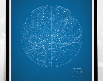 ASTRONOMY poster, Visible heavens from November 1st to January 20th, Astronomy Vintage Engraving poster, Stars Visible poster art 1849 [AE1]