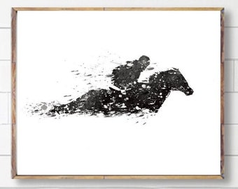 Horse race in snow storm poster, Seasonal Minimalist print, Horse race wall art decor, Winter home decor, Seasonal and Christmas wall decor