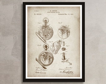 POCKET WATCH patent print, Vintage Pocket watch patent poster, 1893 Pocket watch print, Antique Pocket watch poster, Jewelry wall decor [615
