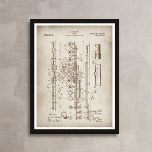 FLUTE patent poster, Vintage Transverse flute patent, Musical Instrument poster, Wind instrument, Flautist wall decor, Musician gift [564