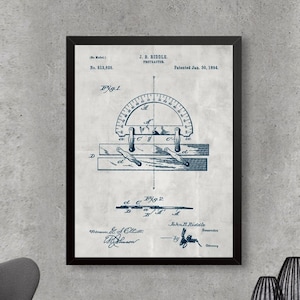 Protractor patent print, Architect Engineer Protractor poster, ANGLE technical drawing instrument patent, Angle designer tool poster [610]