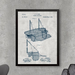 FISHING SHIP patent poster, Vintage Fishing boat Net patent print, Fishing Net patent, Rustic wall decor, Fishing decor, Fisherman gift [513