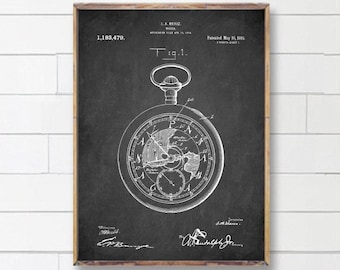 Vintage WATCH Panama Canal patent print, Pocket watch patent poster, 1916 Pocket watch, Antique Pocket watch poster, Jewelry wall decor [617