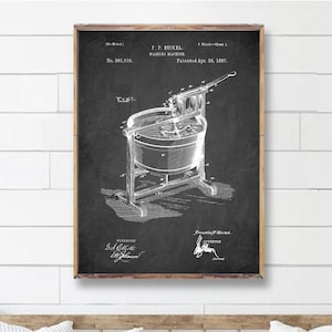 WASHING MACHINE patent poster, LAUNDRY Room decor, Vintage Laundry Washing Machine patent print, Farm house Laundry room wall decor [401]