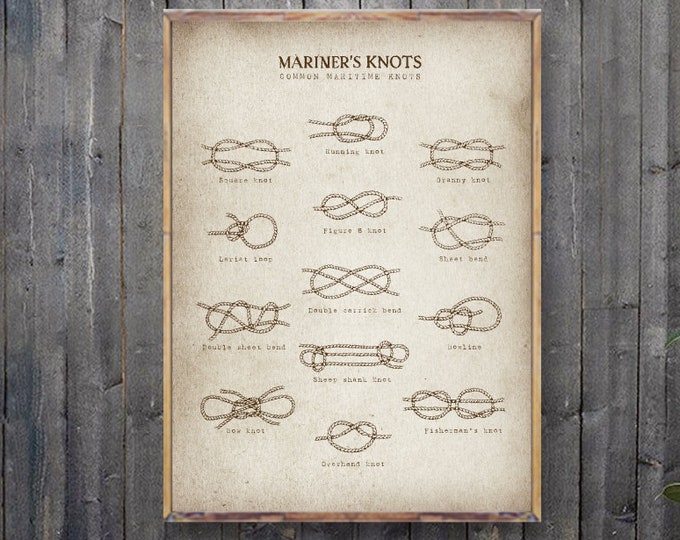 Mariner's KNOTS patent print, Vintage Maritime Knots patent poster, Common Maritime Knots patent, Nautical wall decor, cool gift idea [525]