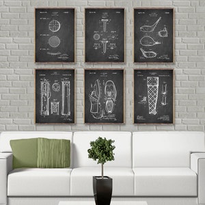 GOLF set of 6 patents, Golf Ball patent, Golf Tee, Driver patent print, Golf bag patent, Golf Shoe, Golf Legging, 6 Golf poster set [289a294