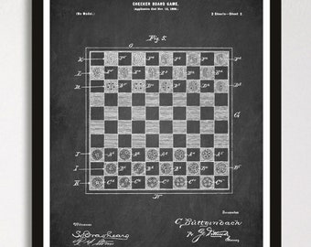 CHECKER board patent poster, Classic Checker board game patent, Vintage Checker patent print, Game room wall decor, Checker board print [285