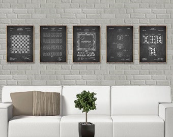 Classic GAMES patents 5 poster set, Checker board patent, Domino patent, Board Game patent, Dice, Playing Cards patent [279a281-285-286]