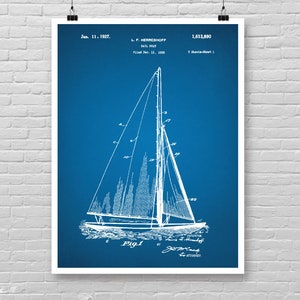 Affiche de brevet de VOILIER, affiche de modèle de VOILIER, impression d'art de brevet de bateau, impression de brevet de voilier de 1927, affiches de marine, décoration murale de bateau 40 Blue Print