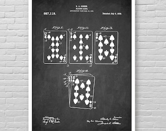 STUDIO CLEARANCE 50% OFF | 16"x20" | Playing Cards patent poster, Classic Game patent print, Playing Cards patent print, Game room decor