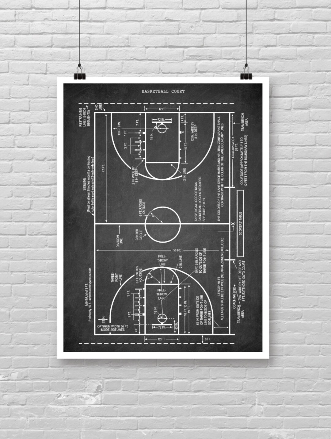Basketball COURT Art Print, Basketball Court Art Poster, Vintage Basketball Field Art Print