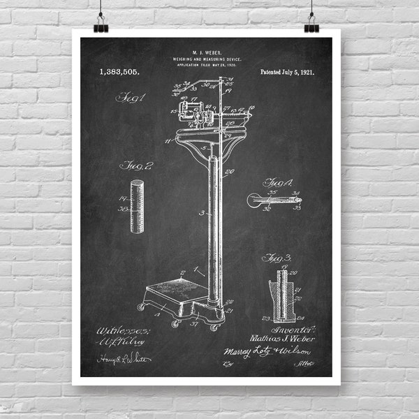 Weighing and Measuring device patent print, Weighing Scale patent poster, Vintage Medicine instrument patent, Medical wall art decor [421]