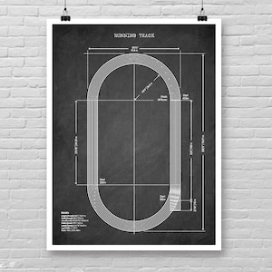 Running Track Technical Drawing Print – Athletic Field Patent Poster, Vintage Style Sports Decor, Blueprint or Chalkboard Wall Art