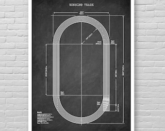 Running Track Technical Drawing Print – Athletic Field Patent Poster, Vintage Style Sports Decor, Blueprint or Chalkboard Wall Art