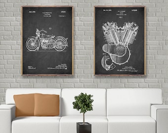 HARLEY Patente 2 Poster Set, Harley Motorrad Patent, Harley Motor Patentdruck, Harley Davidson Vintage Bike Druck, Harley Bike [83-84]