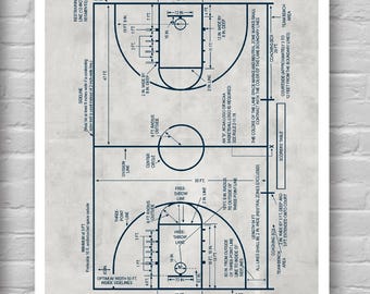 STUDIO CLEARANCE 50% OFF | 18"x24" | Basketball Court art print, vintage Basketball Court poster, Basketball wall poster, Sport room decor