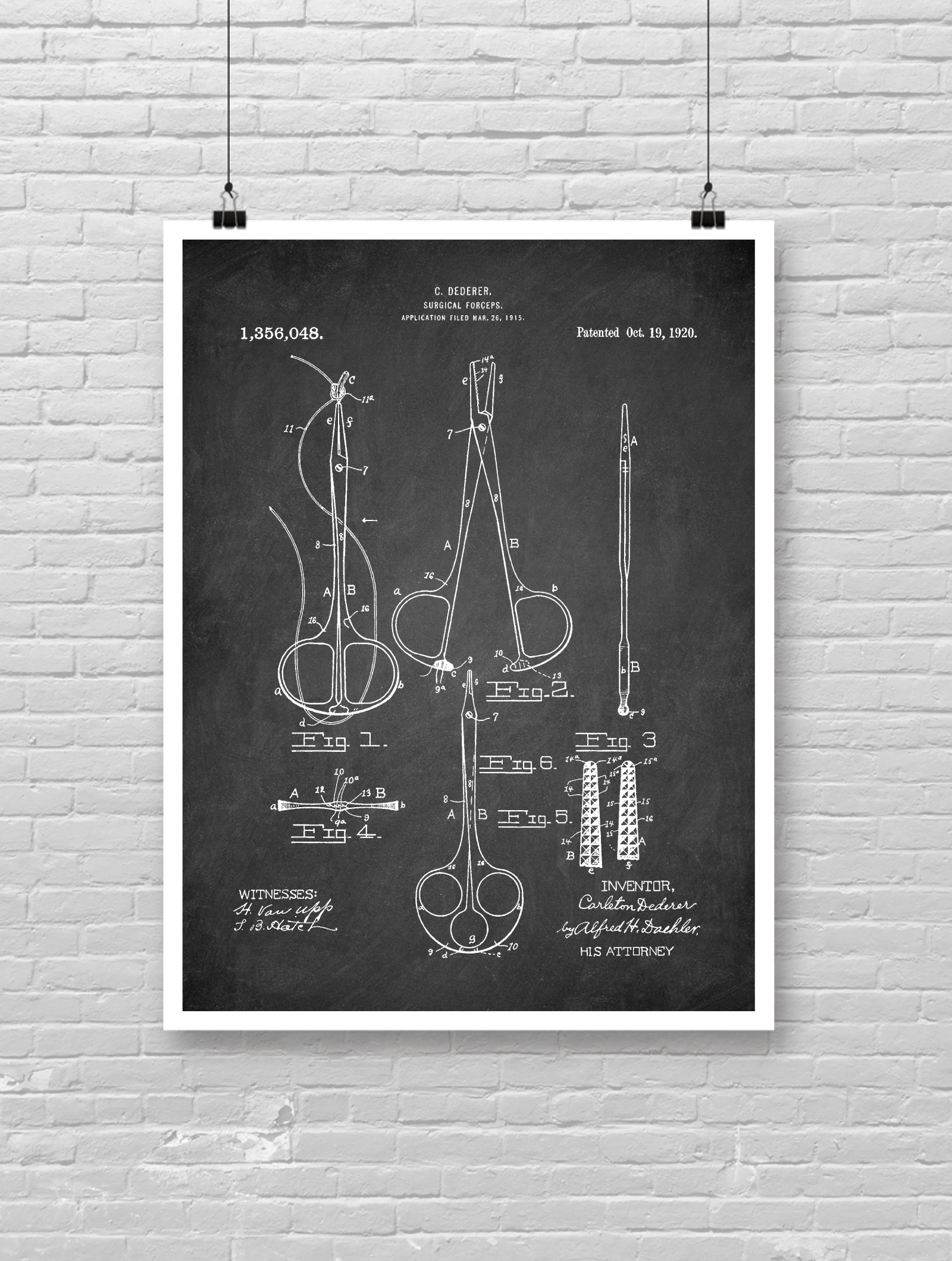 Poster Mural Vintage Forceps Patent Art - Cadeau Chirurgien, Médecin - Décoration Bureau - Neuf
