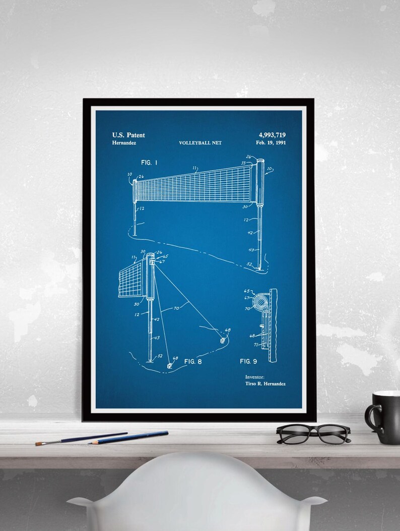 Volleyball Net Patent Poster | Vintage Sports Wall Art | Volleyball ...