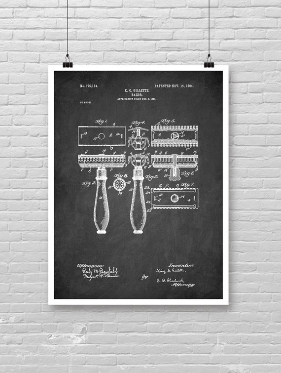 Barbershop GILLETTE Razor Patent Print, Vintage Gillette Razor
