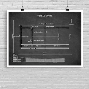 TENNIS Court horizontal poster, Tennis Court technical drawing print, Tennis wall decor, Tennis court art print, Sport poster, Tennis decor