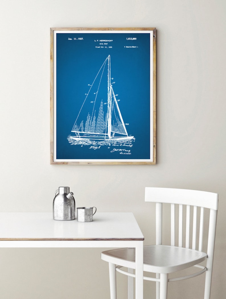 SAIL BOAT Patent Poster, SAILBOAT Blueprint Poster, Boat Patent Art ...
