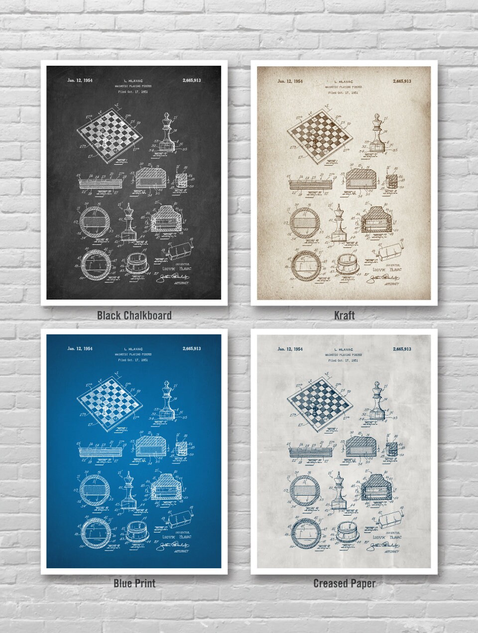 CHESS Board Game Patents 3 Poster Set, Vintage CHESS Board Game Patent ...