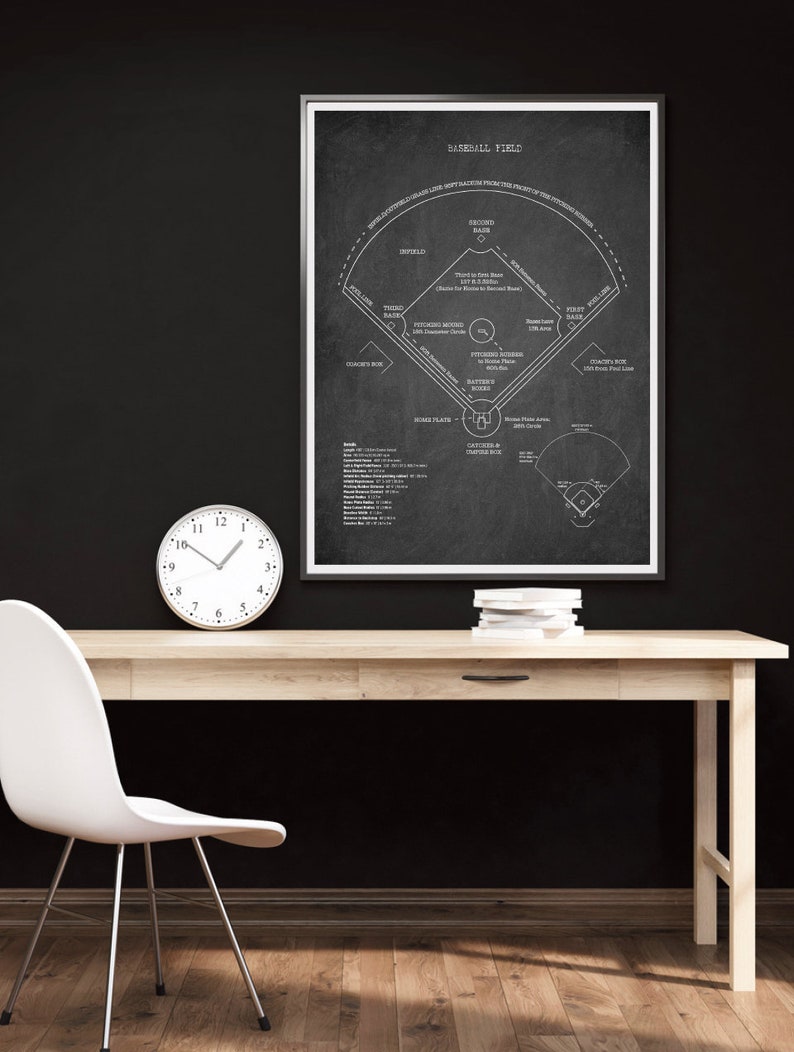 Baseball Field Print : 
Detailed technical drawing of a vintage baseball field diagram. High-resolution sports wall art on blueprint, chalkboard, kraft, or vintage grey background.

Basketball Court Print :
Architect-style blueprint of a full basketball court layout. Perfect sports art print for fans, players, or game room decor.

Football Field Print :
Highly detailed American football field schematic in blueprint style. Retro design for home, office, or sports-themed spaces.