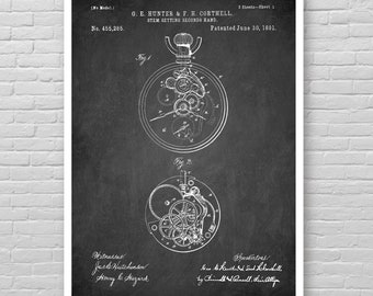POCKET WATCH patent print, Vintage Pocket watch patent poster, 1891 Pocket watch print, Antique Pocket watch poster, Jewelry wall decor [614