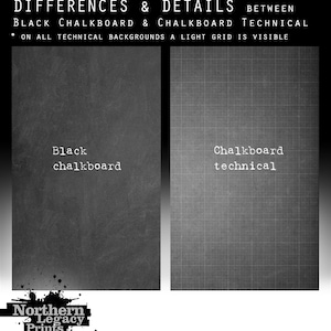 May include: Two images showing the difference between a black chalkboard and a technical chalkboard. The black chalkboard is a solid black color, while the technical chalkboard has a light grid pattern.