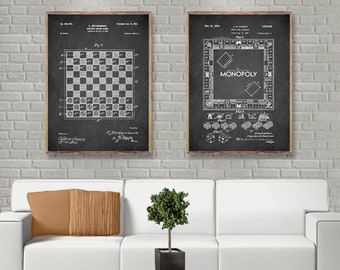 Classic BOARD GAMES patents 2 print set, Checker board game patent, Board game patent print, Game room decor, Board game posters [285-286