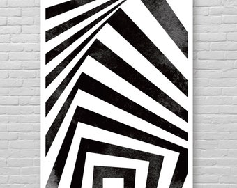 Hypnotizing art print OPTICAL ILLUSION Abstract art Optical illusion print 6-1 Black and white contemporary Poster Psychedelic poster