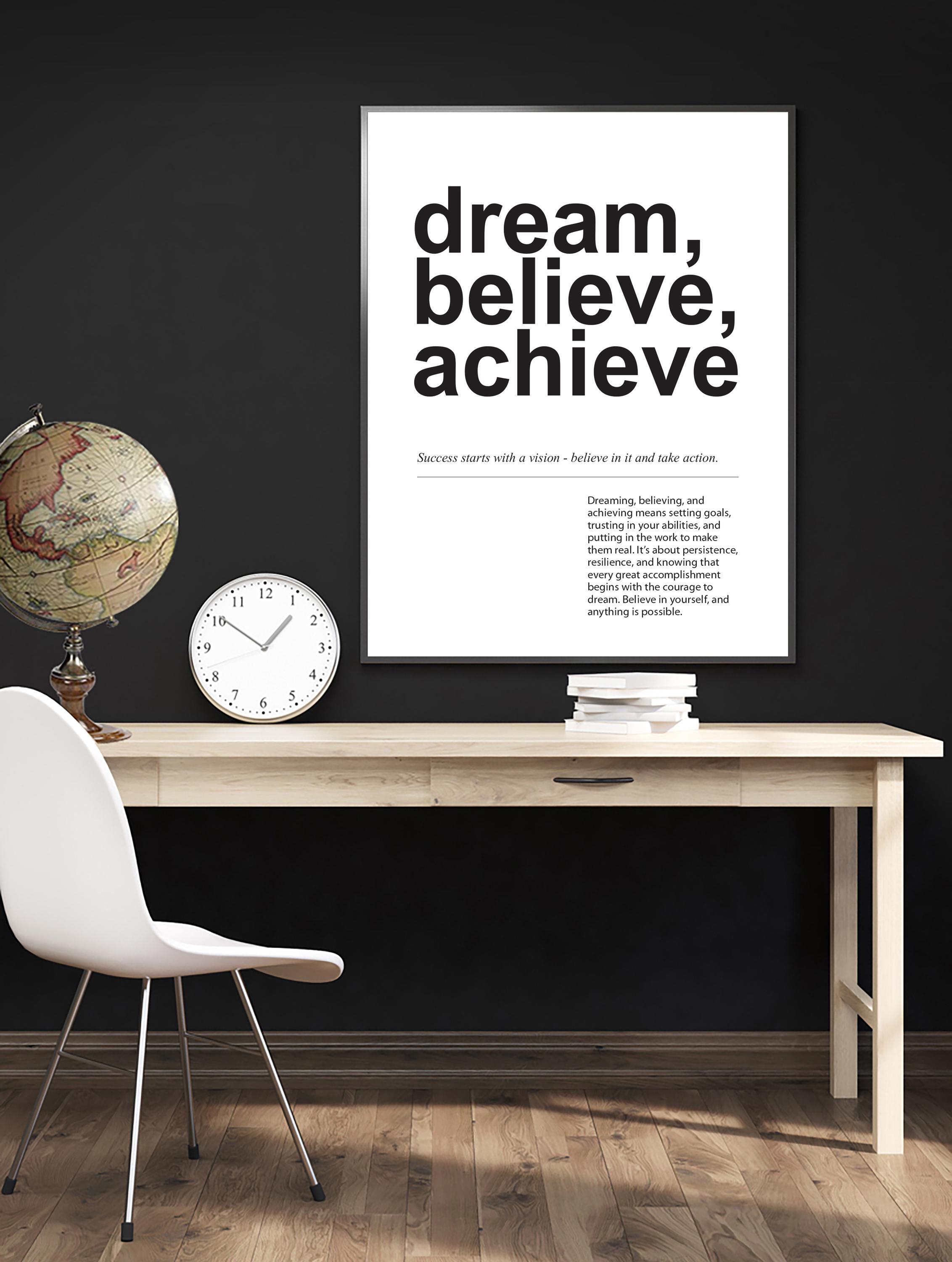 Dream Believe Achieve Wall Art Print – Inspirational Quote Poster ...
