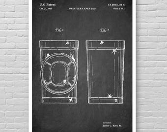 Worstelen kniebeschermer patent print, worstelkussen tekening poster, worstelkussen patent print, worstelen decor, worstelen print, sport decor