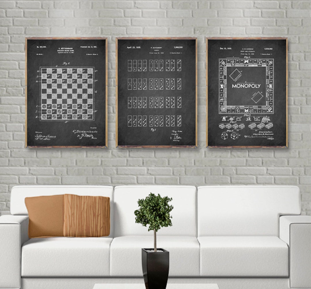 Classic GAMES Patents 3 Poster Set, Checker Board Game Patent Print ...