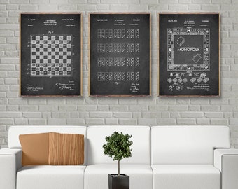 Classic GAMES patents 3 poster set, Checker board game patent, Domino patent, Board game patent print, Popular Game room decor [281-285-286]