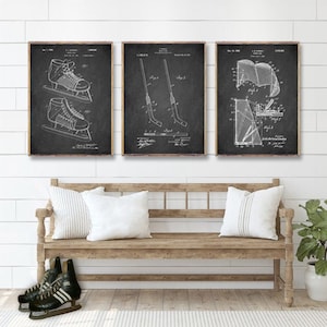 ICE HOCKEY patent 3 print set, Hockey skates patent, Hockey stick print, Hockey net, Hockey wall decor, Hockey player cool gift [139-140-146