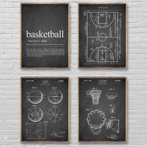 Basketball 4 poster set, Basketball definition print, Basketball court poster, Basketball patent print, Basketball goal patent, Sport prints