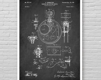 Vintage POCKET WATCH patent print, Pocket watch patent poster, 1901 Pocket watch print, Antique Pocket watch poster, Jewelry wall decor [616