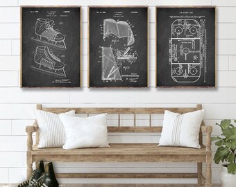 ICE HOCKEY patent 3 print set, Hockey skates patent, Hockey net, Hockey rick print, Hockey wall decor, Hockey player cool gift [139-146-156]