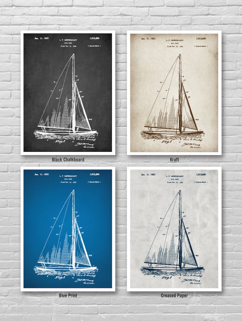 Affiche de brevet de VOILIER, affiche de modèle de VOILIER, impression d'art de brevet de bateau, impression de brevet de voilier de 1927, affiches de marine, décoration murale de bateau 40 image 2